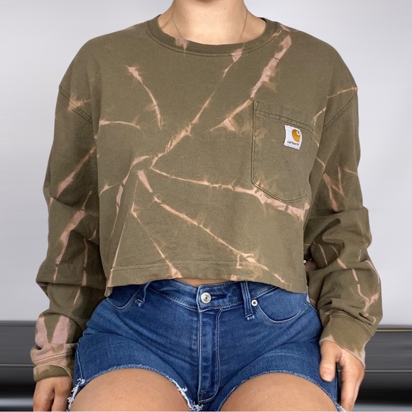 CARHARTT Acid Wash Tue Dye Long Sleeve Crop Top - Picture 1 of 6